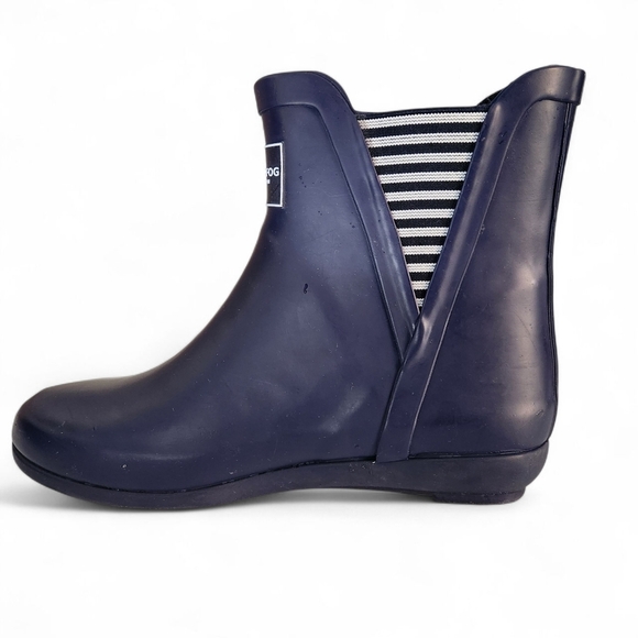 LONDON FOG Navy Blue Piccadilly Rain Chelsea Boots w/ Striped Elastic Sides 7 - Picture 8 of 11